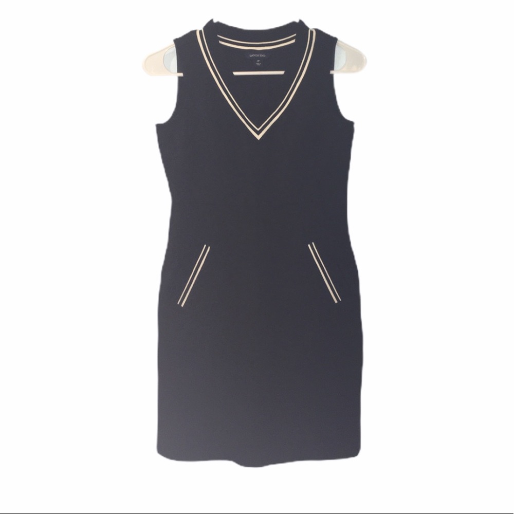 Lands’ End Black Sheath Dress Casual Preppy 2P